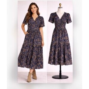 Anthropologie Somerset Floral Burnout Velvet Maxi Dress LP Boho Fairycore